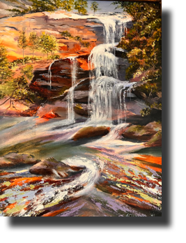 Jan Wilson Smith  Glenville Falls  Oil on Canvas  20h  x 17w in, Framed  $450